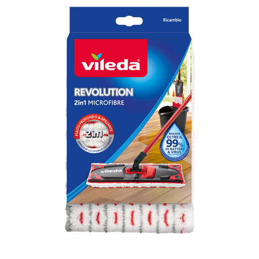 Vileda SuperMocio Con Scopo Telescopico In Cotone E Microfibra &ndash; Con Ricarica Extra Rossa